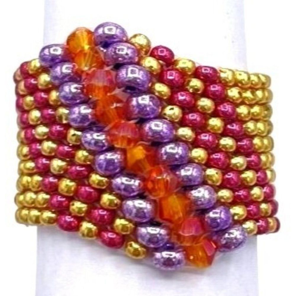 Gold With Purple And Topaz Crystal Cellini Spiral Statement Ring Size 10.5